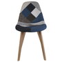 Home Deco Factory Silla Patchwork Azul-Gris Diseño Escandinavo Patas de Madera Asiento de Tela