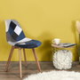 Home Deco Factory Silla Patchwork Azul-Gris Diseño Escandinavo Patas de Madera Asiento de Tela