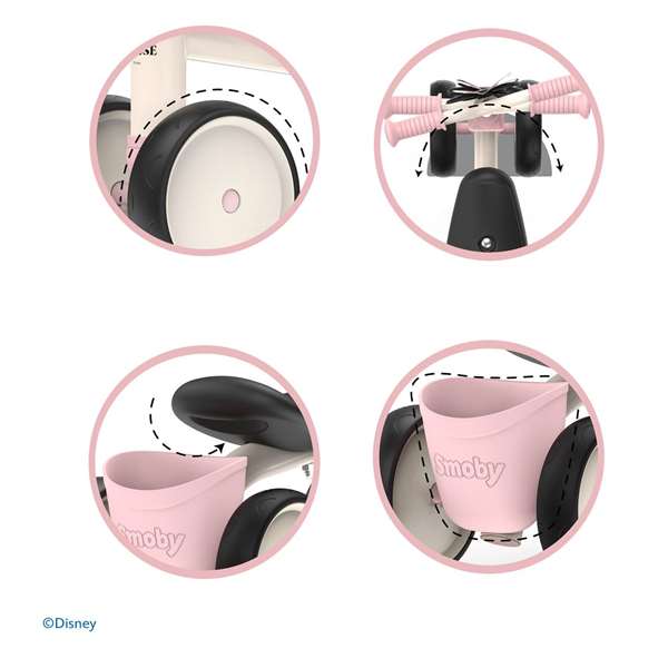 Smoby Triciclo Rookie Minnie Correpasillos para Niños 52x38x30 cm, Edad Mínima 12 Meses, Sin Montaje