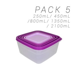 Plastiken Fiambreras Multicolor Cuadradas 5P. Morado 20167-MOR