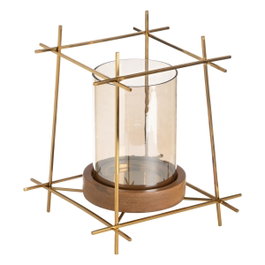Ixia Portavelas Oro-marrón Metal-madera 24 x 24 x 26 cm