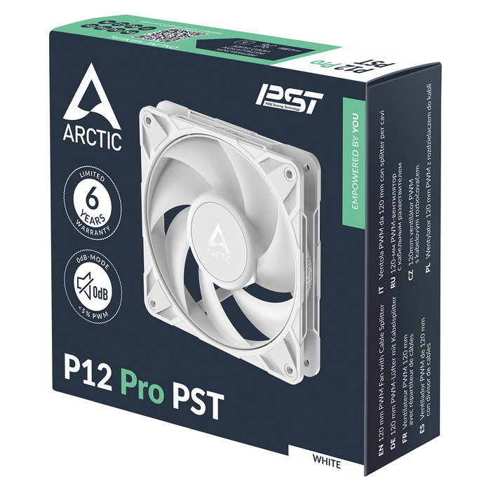 ARCTIC Ventilador 12 Pro PST (White), 12 cm, 131 m³/h, Blanco, 77 CFM, 600-3000 RPM, PWM, FDB