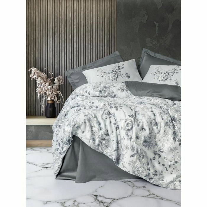 Aucune Juego de cama Gris - 1 funda nórdica 220x240 cm + 2 fundas de almohada 60x60 cm - 100% algodón satén Aucune Juego de cama Gris - 1 funda nórdica 220x240 cm + 2 fundas de almohada 60x60 cm - 100% algodón satén