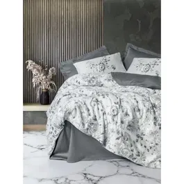 Juego de Cama 220x240 cm + 2 Fundas Almohada 60x60 cm 100% Algodón Satén Gris ASI8684283425655