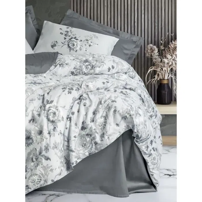 Juego de Cama 220x240 cm + 2 Fundas Almohada 60x60 cm 100% Algodón Satén Gris ASI8684283425655