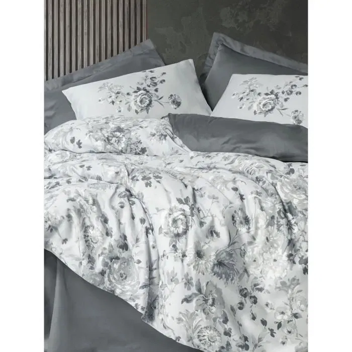 Juego de Cama 220x240 cm + 2 Fundas Almohada 60x60 cm 100% Algodón Satén Gris ASI8684283425655