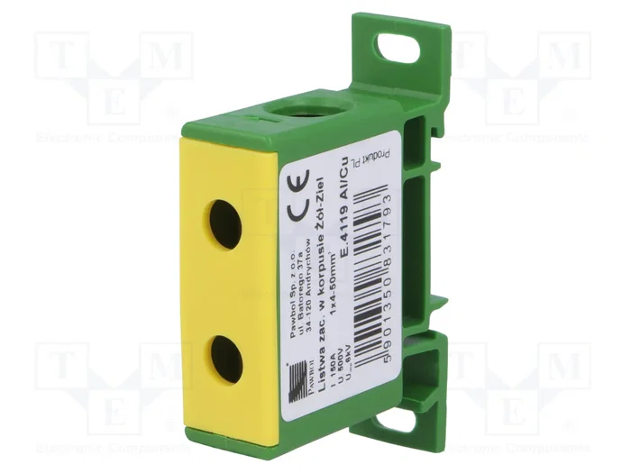 PAWBOL Conector de carril de 125A 600V 50mm2 (1 vía) PAWBOL Conector de carril de 125A 600V 50mm2 (1 vía)