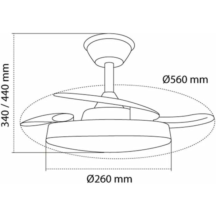 Cristalrecord Ventilador de techo Hornet blanco con aspas retráctiles y LED 3CCT Cristalrecord Ventilador de techo Hornet blanco con aspas retráctiles y LED 3CCT