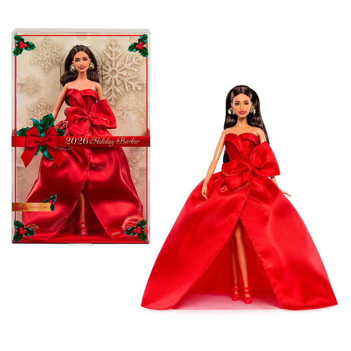BARBIE Muñeca Signature Holiday Latina JJX67 con vestido rojo