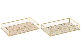 DKD Home Decor Bandeja Metal y Cristal Multicolor Surtido de 2
