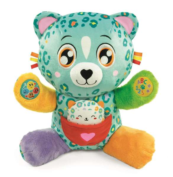Clementoni Peluche Interactivo Baby Leopardo, Interactúa con su Perrito, Edad Mínima 6 Meses