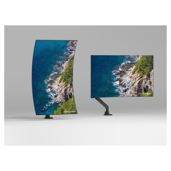 MANHATTAN Soporte Técnico de sobremesa para Monitor, soporte VESA 75-200mm, carga máx. 27kg, para pantallas de 17" a 57", con puertos USB (negro)