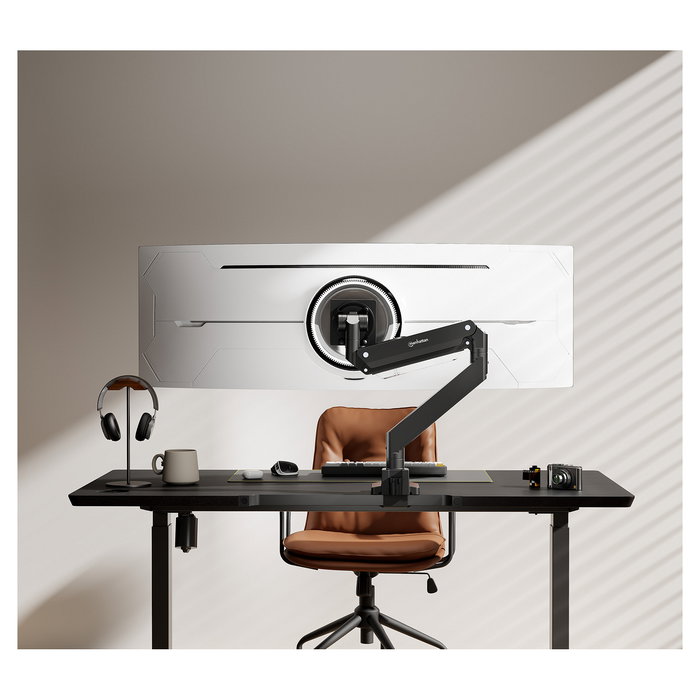 MANHATTAN Soporte Técnico de sobremesa para Monitor, soporte VESA 75-200mm, carga máx. 27kg, para pantallas de 17" a 57", con puertos USB (negro)