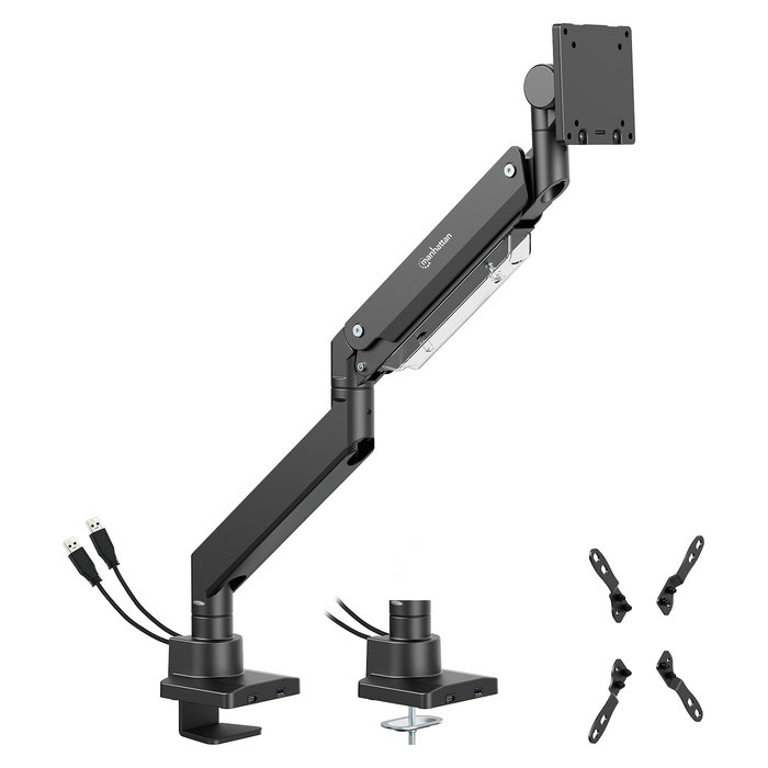 MANHATTAN Soporte Técnico de sobremesa para Monitor, soporte VESA 75-200mm, carga máx. 27kg, para pantallas de 17" a 57", con puertos USB (negro)