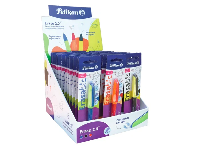Pelikan Expositor erase 2.0 Sobremesa: 60 Rollers Colores Surtidos y 36 Recambios, Tinta Gel, Trazo 0,7 mm
