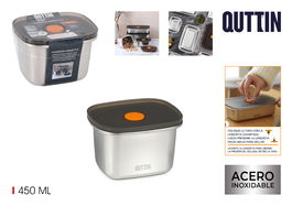 Quttin Fiambrera Hermética Rectangular 450 ml Acero Inoxidable 11.6 x 9.4 x 7.8 cm (12 Unidades)