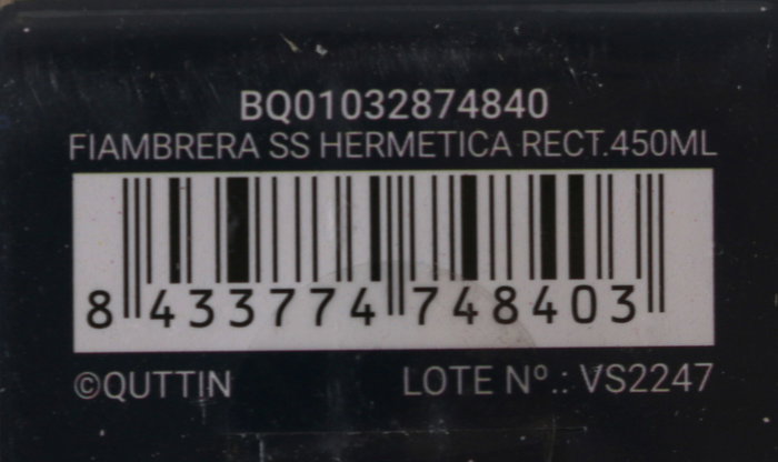 Quttin Fiambrera Hermética Rectangular 450 ml Acero Inoxidable 11.6 x 9.4 x 7.8 cm (12 Unidades)