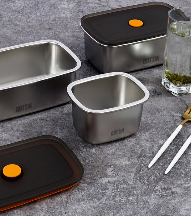 Quttin Fiambrera Hermética Rectangular 450 ml Acero Inoxidable 11.6 x 9.4 x 7.8 cm (12 Unidades)