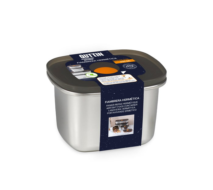 Quttin Fiambrera Hermética Rectangular 450 ml Acero Inoxidable 11.6 x 9.4 x 7.8 cm (12 Unidades)