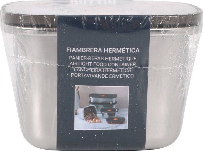Quttin Fiambrera Hermética Rectangular 450 ml Acero Inoxidable 11.6 x 9.4 x 7.8 cm (12 Unidades)