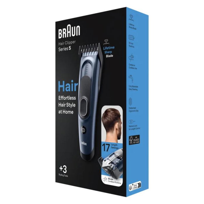 Braun HC5350 Blue Recortadora de Pelo para Hombre, Cabello y Barba, Color Azul - 448754