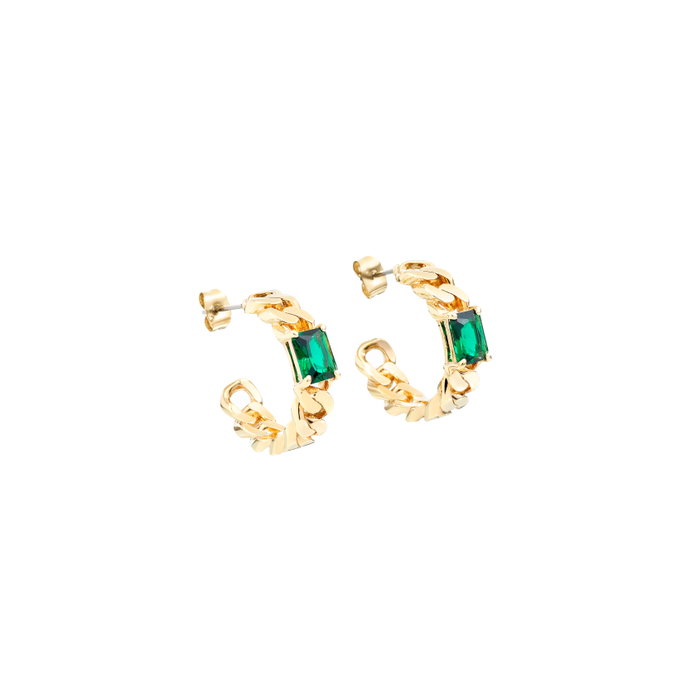Chiara Ferragni Pendientes Bossy Chain YG+Green CZ 25mm Chiara Ferragni Pendientes Bossy Chain YG+Green CZ 25mm