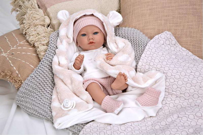 Muñecas Arias Muñeca Elegance Aria Rosa 38 cm con Manta, Muñeco de Peso para Niña, Cuerpo de Vinilo, Edad 3+