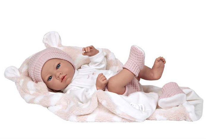 Muñecas Arias Muñeca Elegance Aria Rosa 38 cm con Manta, Muñeco de Peso para Niña, Cuerpo de Vinilo, Edad 3+