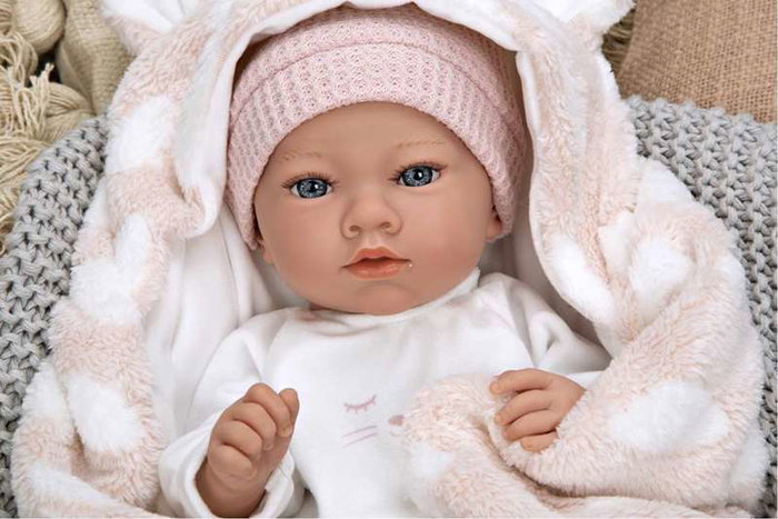 Muñecas Arias Muñeca Elegance Aria Rosa 38 cm con Manta, Muñeco de Peso para Niña, Cuerpo de Vinilo, Edad 3+