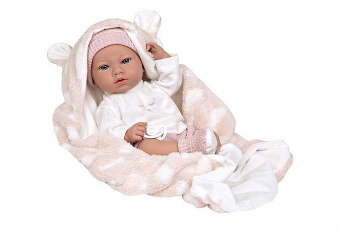 Muñecas Arias Muñeca Elegance Aria Rosa 38 cm con Manta, Muñeco de Peso para Niña, Cuerpo de Vinilo, Edad 3+