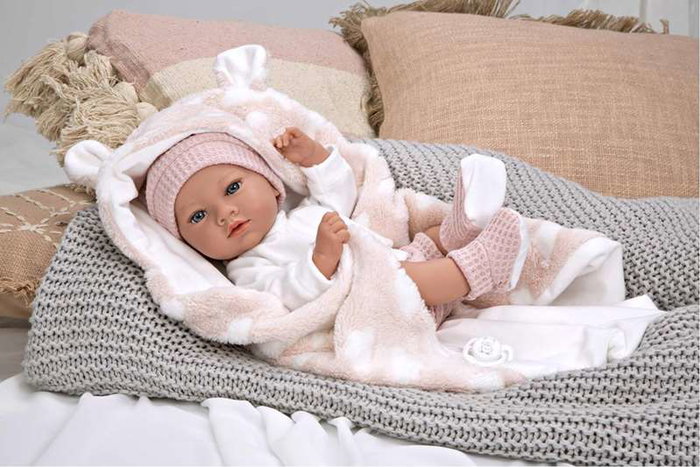 Muñecas Arias Muñeca Elegance Aria Rosa 38 cm con Manta, Muñeco de Peso para Niña, Cuerpo de Vinilo, Edad 3+