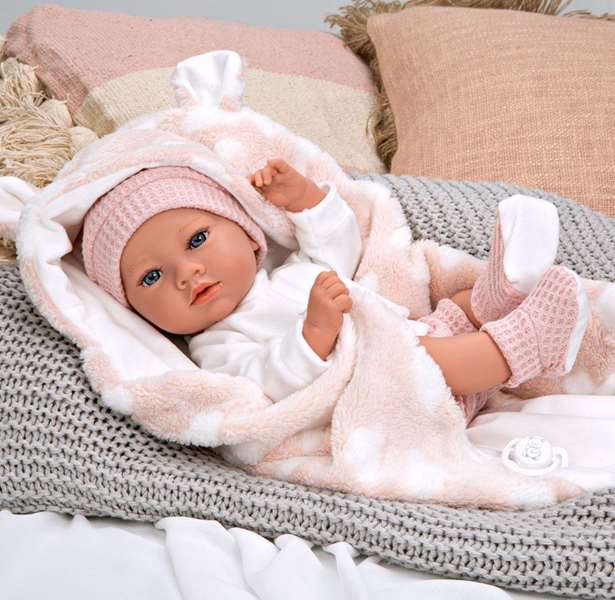 Muñecas Arias Muñeca Elegance Aria Rosa 38 cm con Manta, Muñeco de Peso para Niña, Cuerpo de Vinilo, Edad 3+