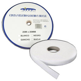 SIFER Cinta Velcro Adhesiva Macho/Gancho Blanca 25mx20mm