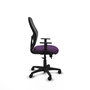 Silla de oficina Alocén con mecanismo Sincro/Traslack tapizada con Tela color Morado y malla color Negro. Equipada con lumbar 1D, Brazos 1D y Ruedas de nailon 50 mm