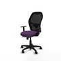 Silla de oficina Alocén con mecanismo Sincro/Traslack tapizada con Tela color Morado y malla color Negro. Equipada con lumbar 1D, Brazos 1D y Ruedas de nailon 50 mm