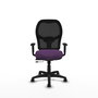 Silla de oficina Alocén con mecanismo Sincro/Traslack tapizada con Tela color Morado y malla color Negro. Equipada con lumbar 1D, Brazos 1D y Ruedas de nailon 50 mm