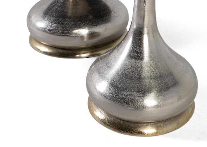 GINER Y COLOMER Lote de 2 Mesas de Centro con Tapa de Mármol Circular Aluminio Níquel Gris GINER Y COLOMER Lote de 2 Mesas de Centro con Tapa de Mármol Circular Aluminio Níquel Gris