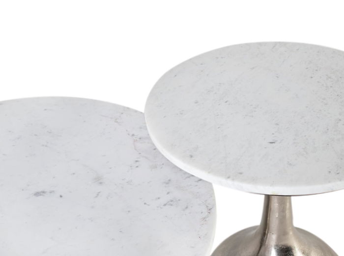 GINER Y COLOMER Lote de 2 Mesas de Centro con Tapa de Mármol Circular Aluminio Níquel Gris GINER Y COLOMER Lote de 2 Mesas de Centro con Tapa de Mármol Circular Aluminio Níquel Gris