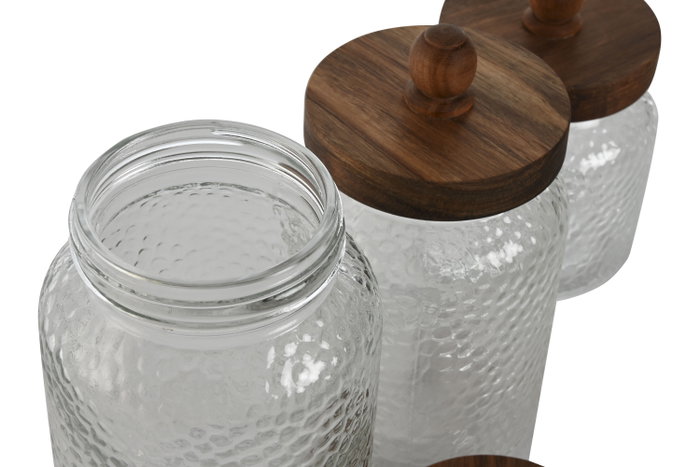 DKD Home Decor Set de 3 Botes de Cristal 1,2L (900/600ml)