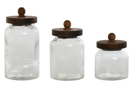 DKD Home Decor Set de 3 Botes de Cristal 1,2L (900/600ml)