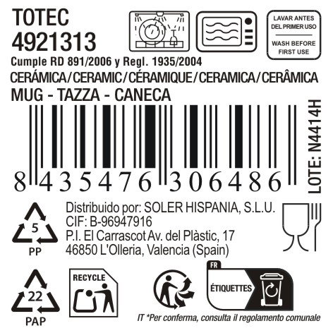 Inde Mug 450Cc "Totec" Md (18 Unidades)