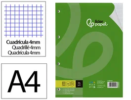 Liderpapel Recambio A4 100 Hojas 75gr Cuadro 4mm con Margen y 4 Taladros