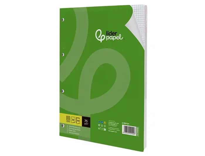 Liderpapel Recambio A4 100 Hojas 75gr Cuadro 4mm con Margen y 4 Taladros Liderpapel Recambio A4 100 Hojas 75gr Cuadro 4mm con Margen y 4 Taladros