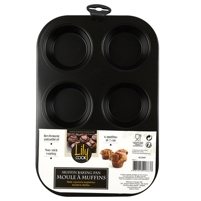 Lily Cook Molde para 6 Madalenas, Diámetro 7 cm, Antiadherente, Apto Horno, 27x18.5 cm