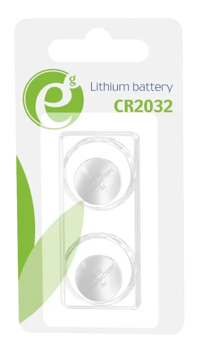 Gembird EG-BA-CR2032 - Pila Batería de Litio CR2032 3V, Blister de 2 Unidades