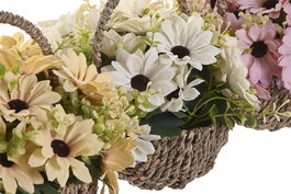 DKD Home Decor Planta Cesta Crisantemos Amarillo Rosa Blanco Marron 18 x 19 x 22 cm (3 Unidades)