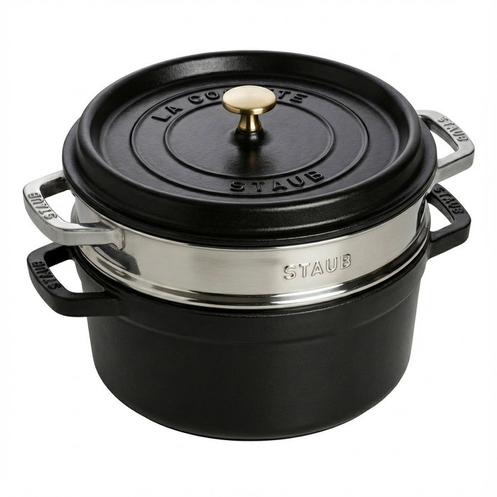 Staub La Cocotte 24cm redonda con inserto de vapor, negro