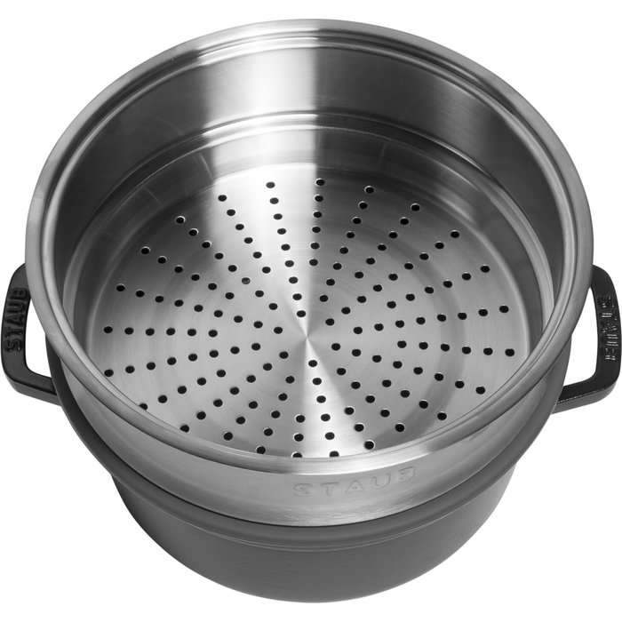 Staub La Cocotte 24cm redonda con inserto de vapor, negro