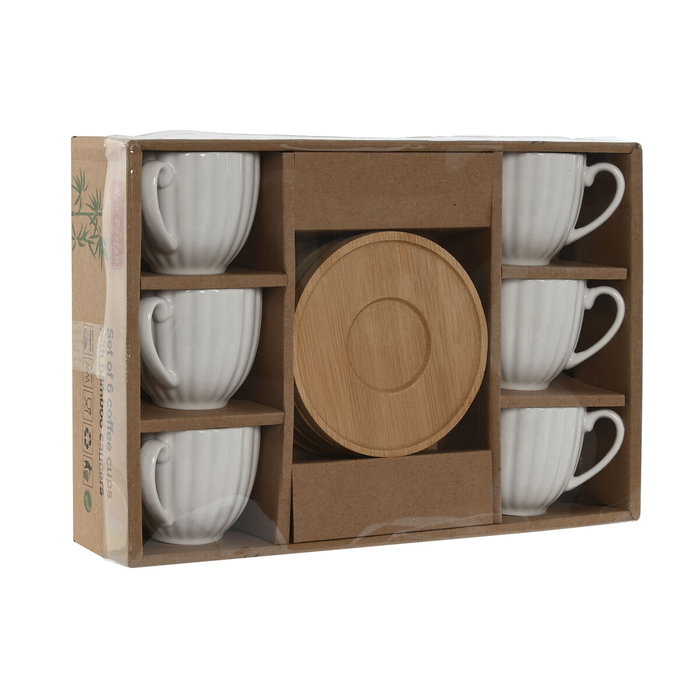 DKD Home Decor Set de 6 Tazas de Café de Porcelana y Bambú Blanco 90ml