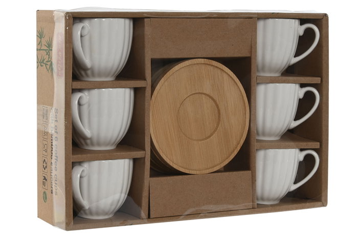 DKD Home Decor Set de 6 Tazas de Café de Porcelana y Bambú Blanco 90ml